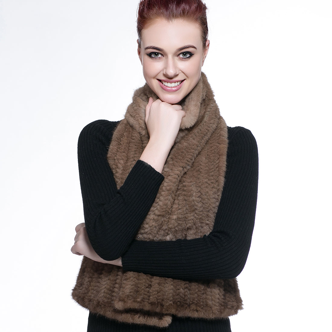 Knitted Mink Fur Pull Through Shawl Bell Bottom Scarf
