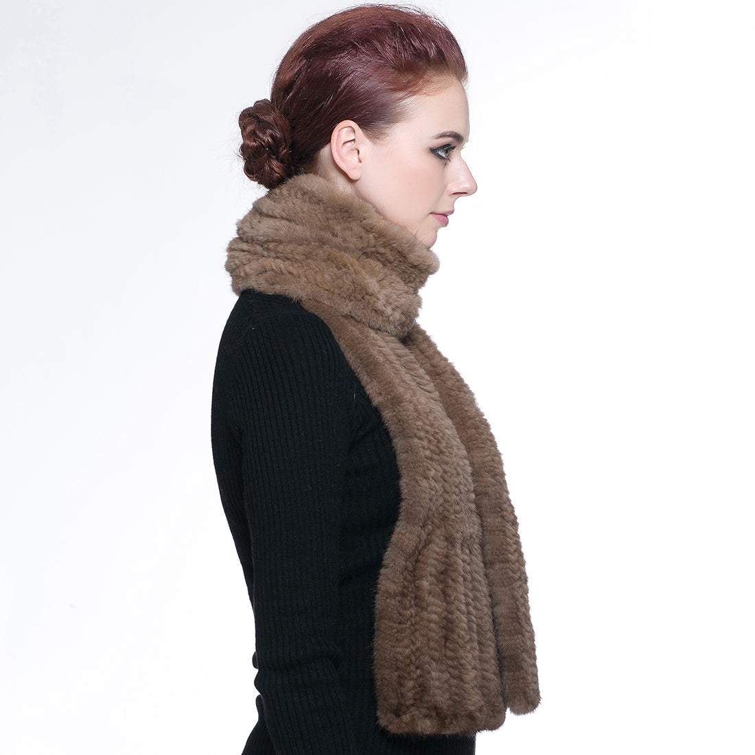 Knitted Mink Fur Pull Through Shawl Bell Bottom Scarf