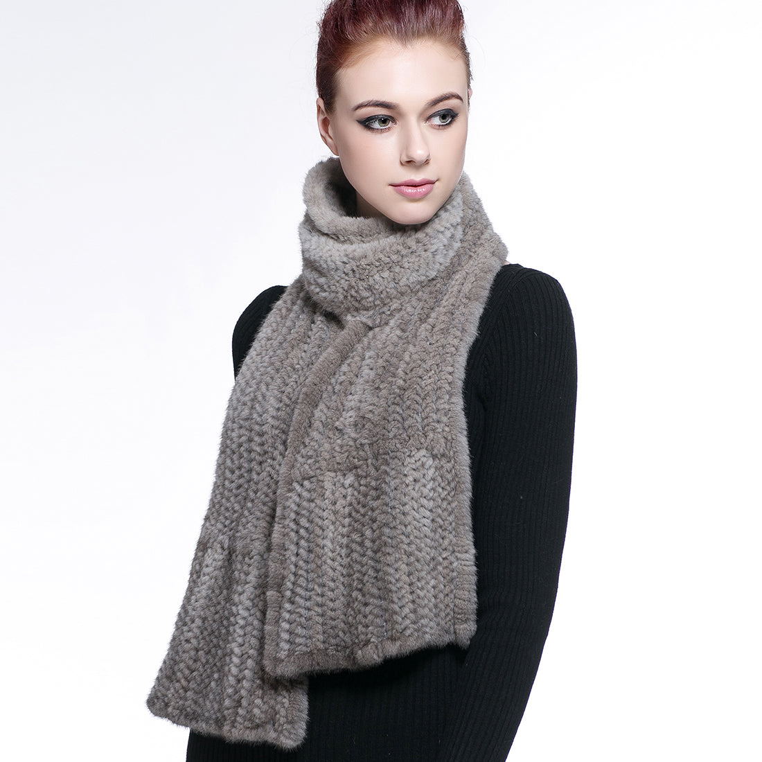 Knitted Mink Fur Pull Through Shawl Bell Bottom Scarf