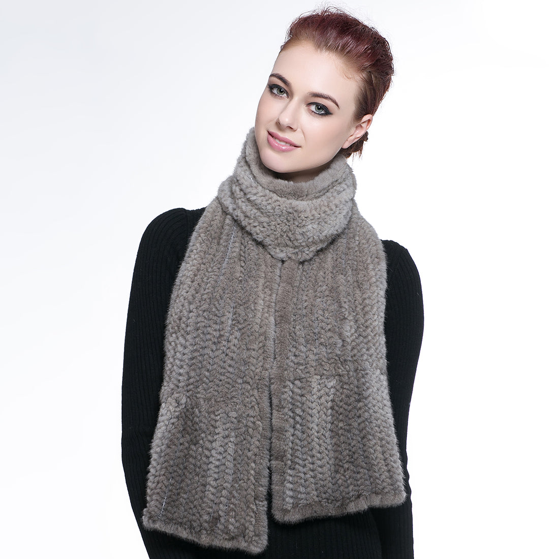 Knitted Mink Fur Pull Through Shawl Bell Bottom Scarf