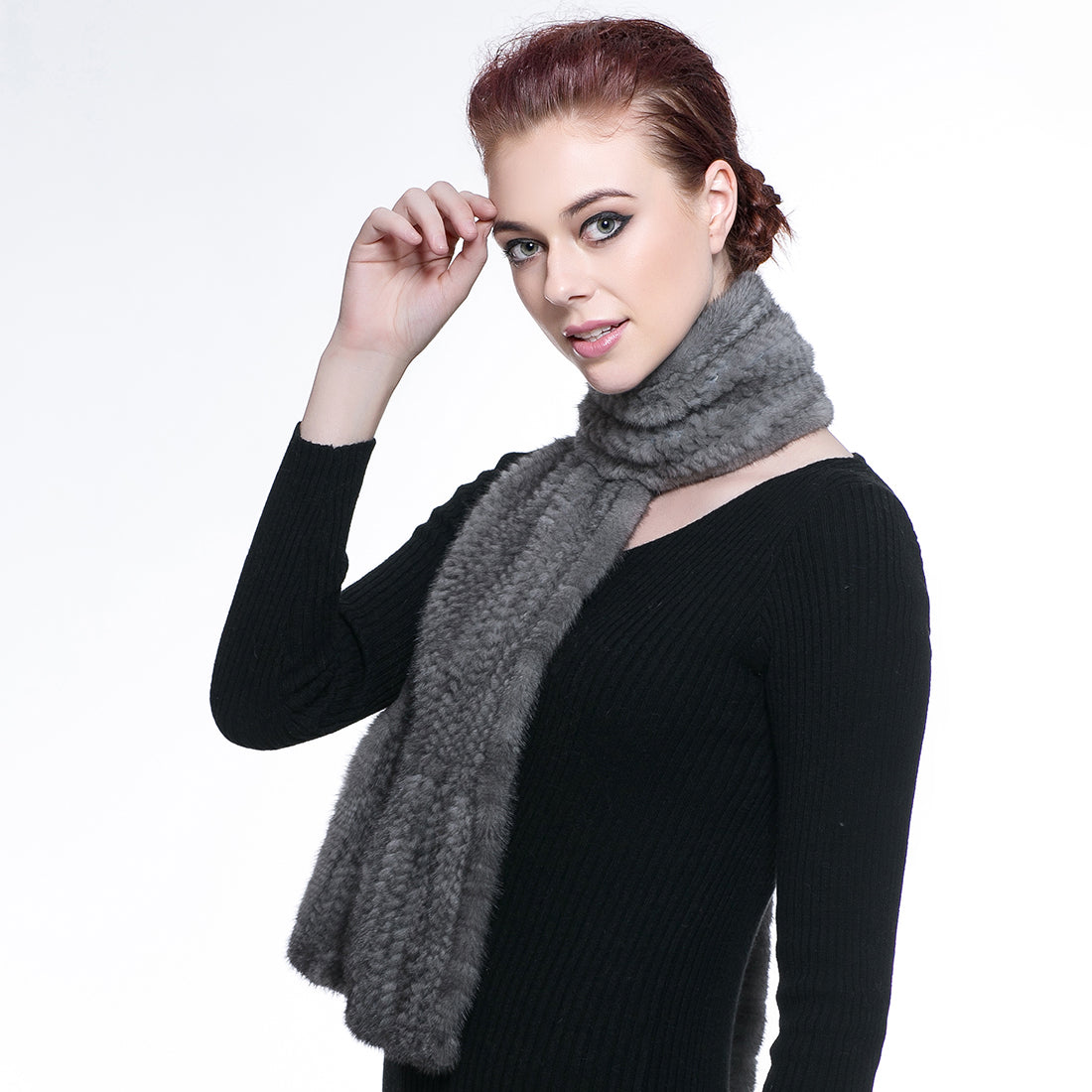 Knitted Mink Fur Pull Through Shawl Bell Bottom Scarf