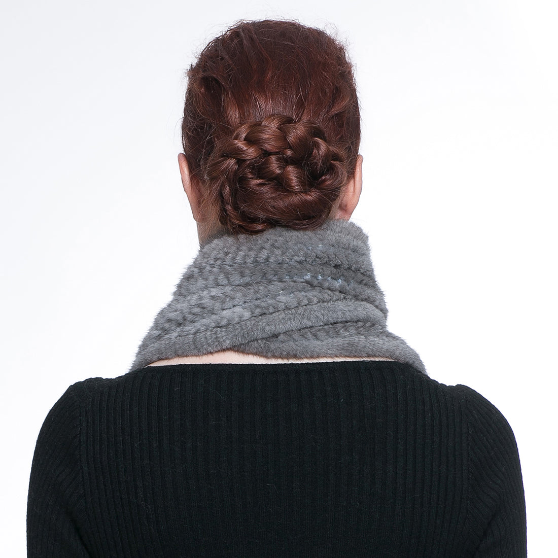 Knitted Mink Fur Pull Through Shawl Bell Bottom Scarf