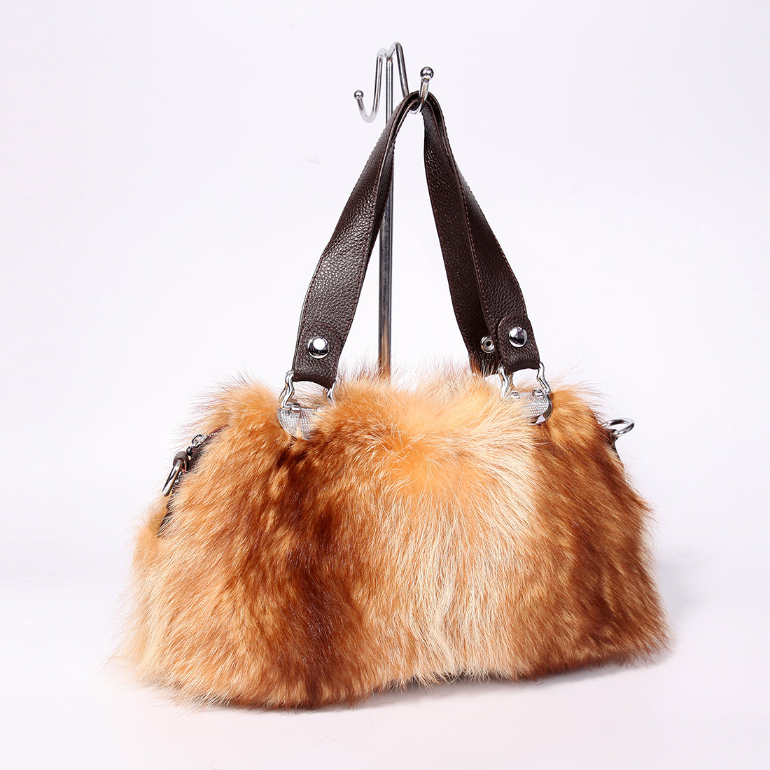 Women's Raccoon Fur Fluffy Clutch Shoulder Bag Large Tote Handbag Purse