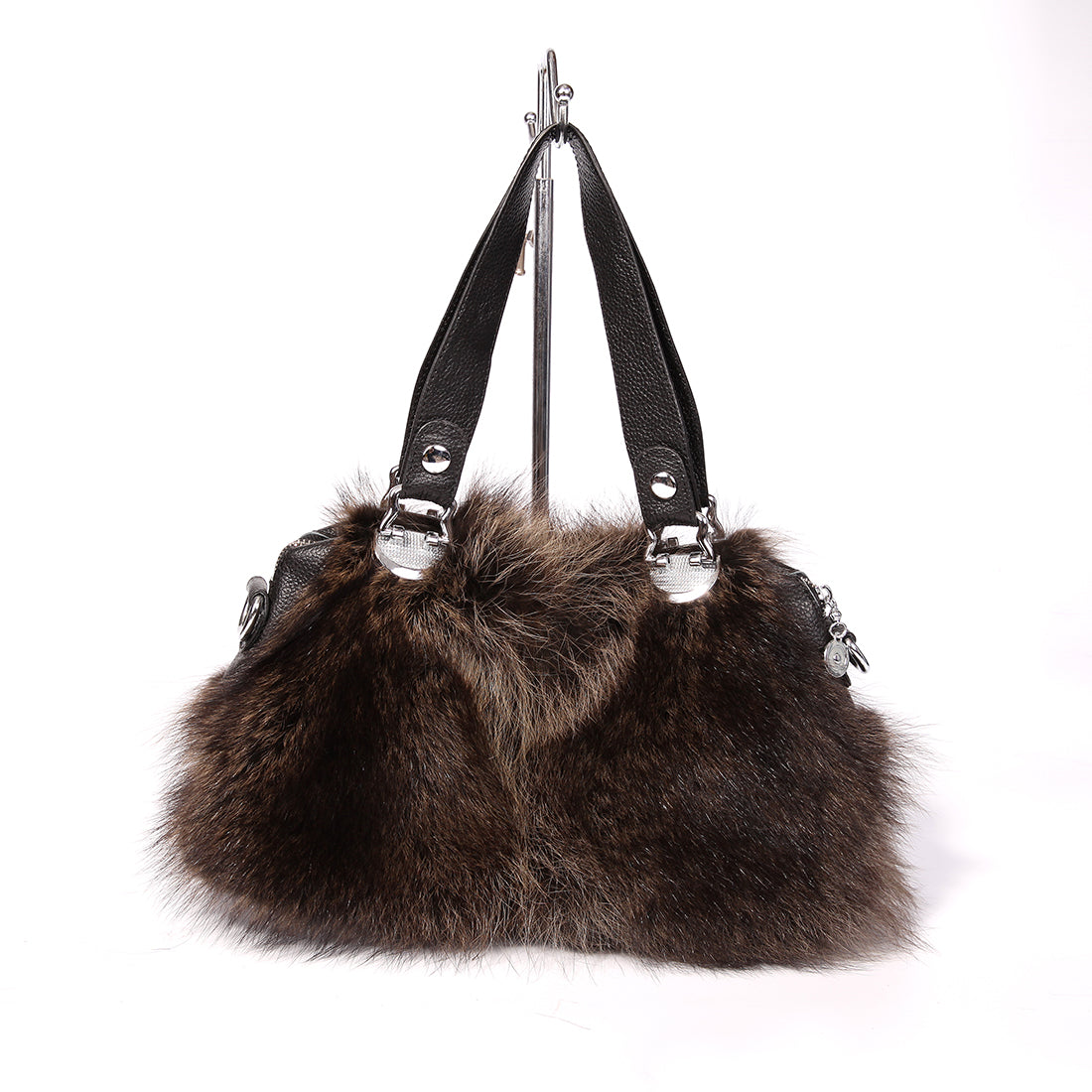 Women's Raccoon Fur Fluffy Clutch Shoulder Bag Large Tote Handbag Purse