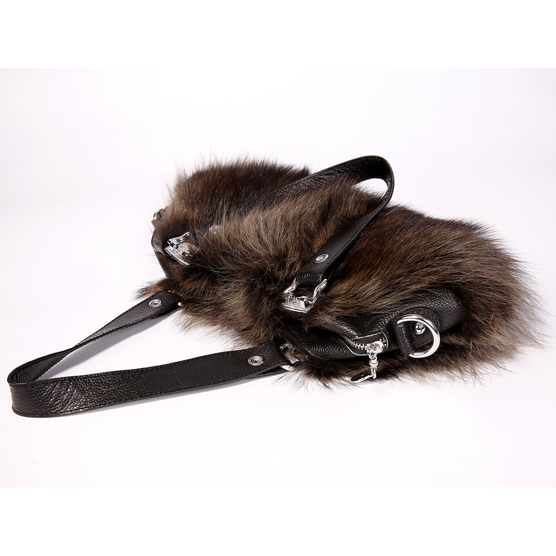 Women's Raccoon Fur Fluffy Clutch Shoulder Bag Large Tote Handbag Purse