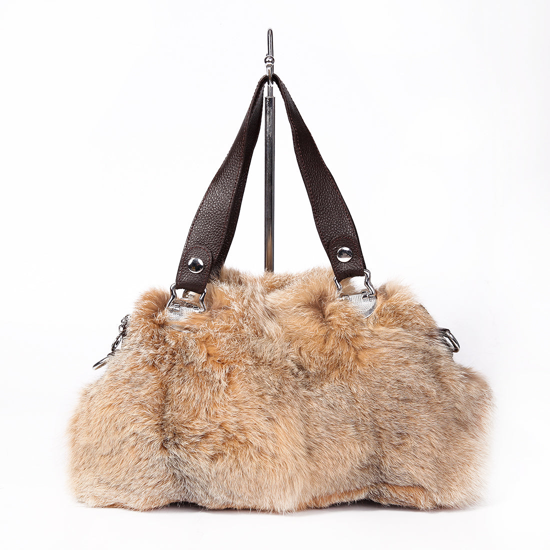 Women's Raccoon Fur Fluffy Clutch Shoulder Bag Large Tote Handbag Purse