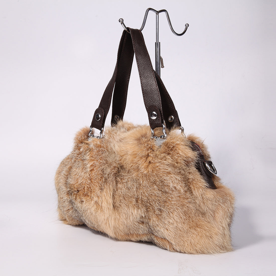 Women's Raccoon Fur Fluffy Clutch Shoulder Bag Large Tote Handbag Purse