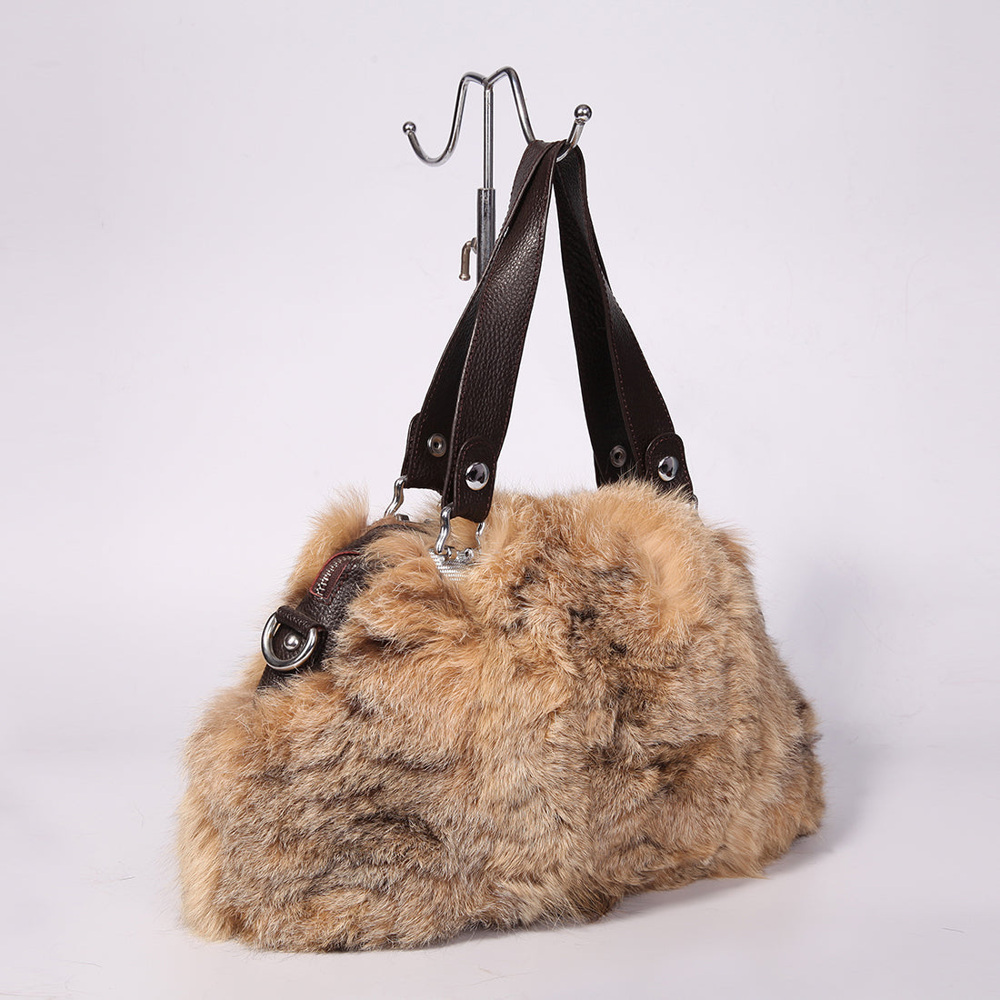 Women's Raccoon Fur Fluffy Clutch Shoulder Bag Large Tote Handbag Purse