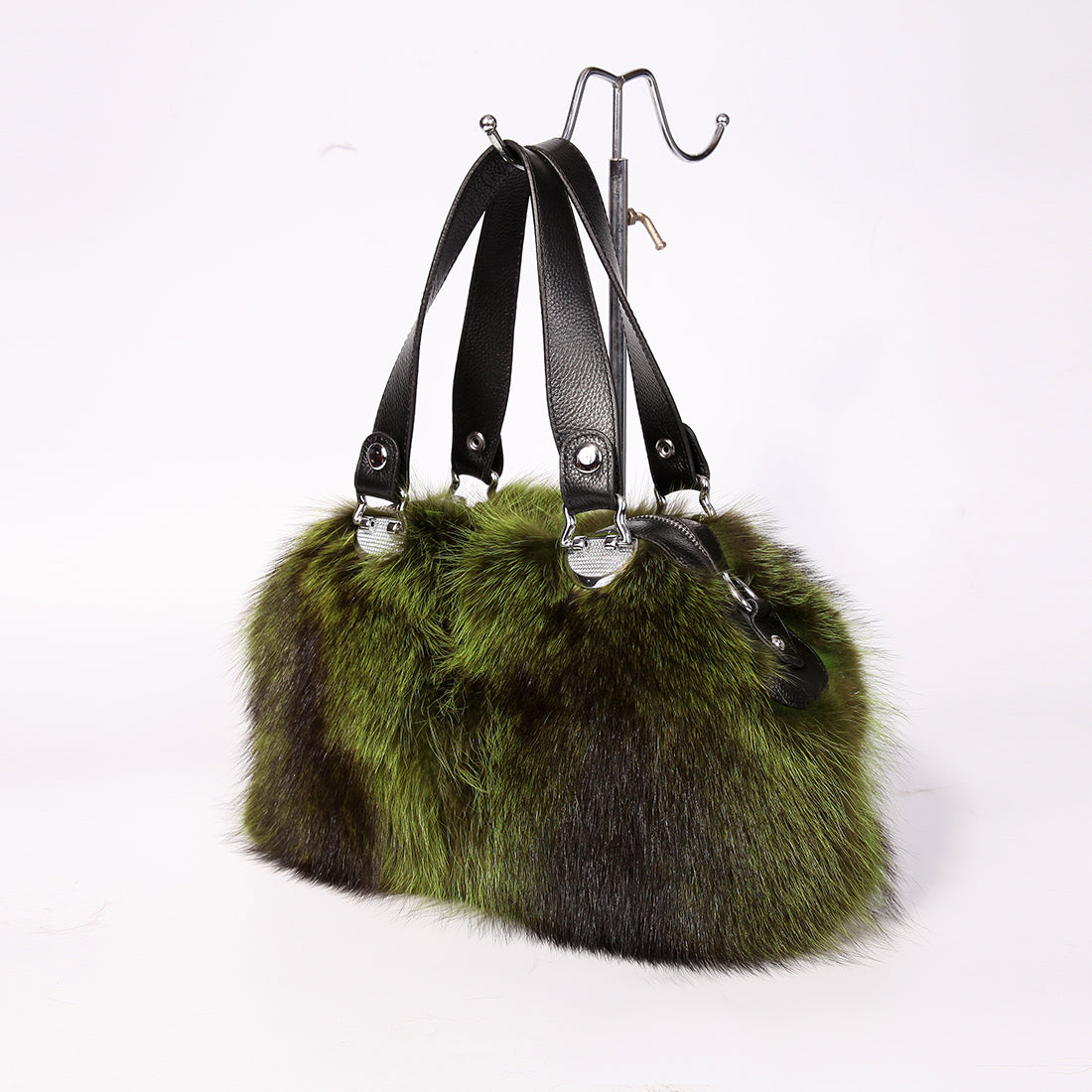 Women's Raccoon Fur Fluffy Clutch Shoulder Bag Large Tote Handbag Purse