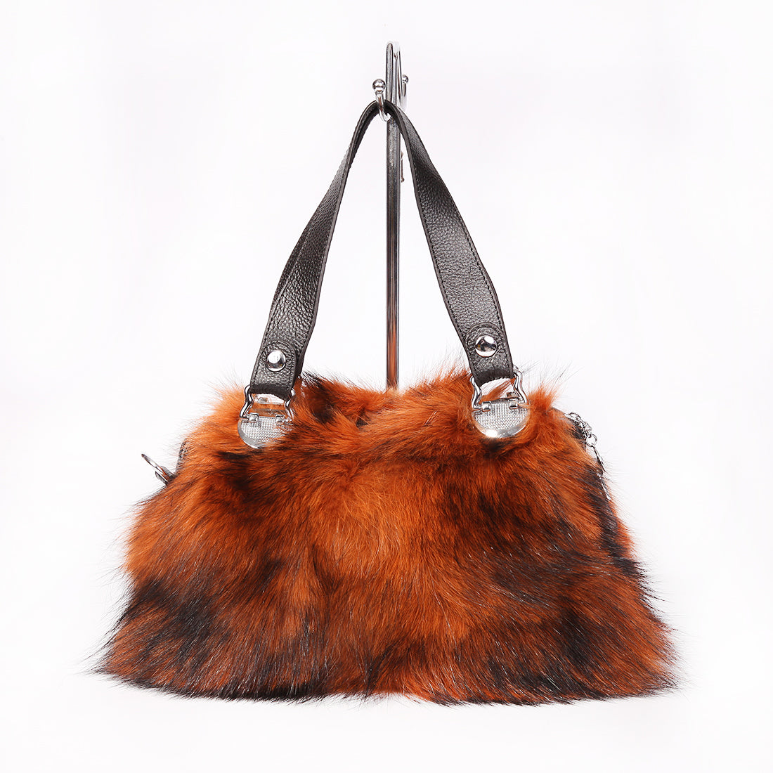 Women's Raccoon Fur Fluffy Clutch Shoulder Bag Large Tote Handbag Purse