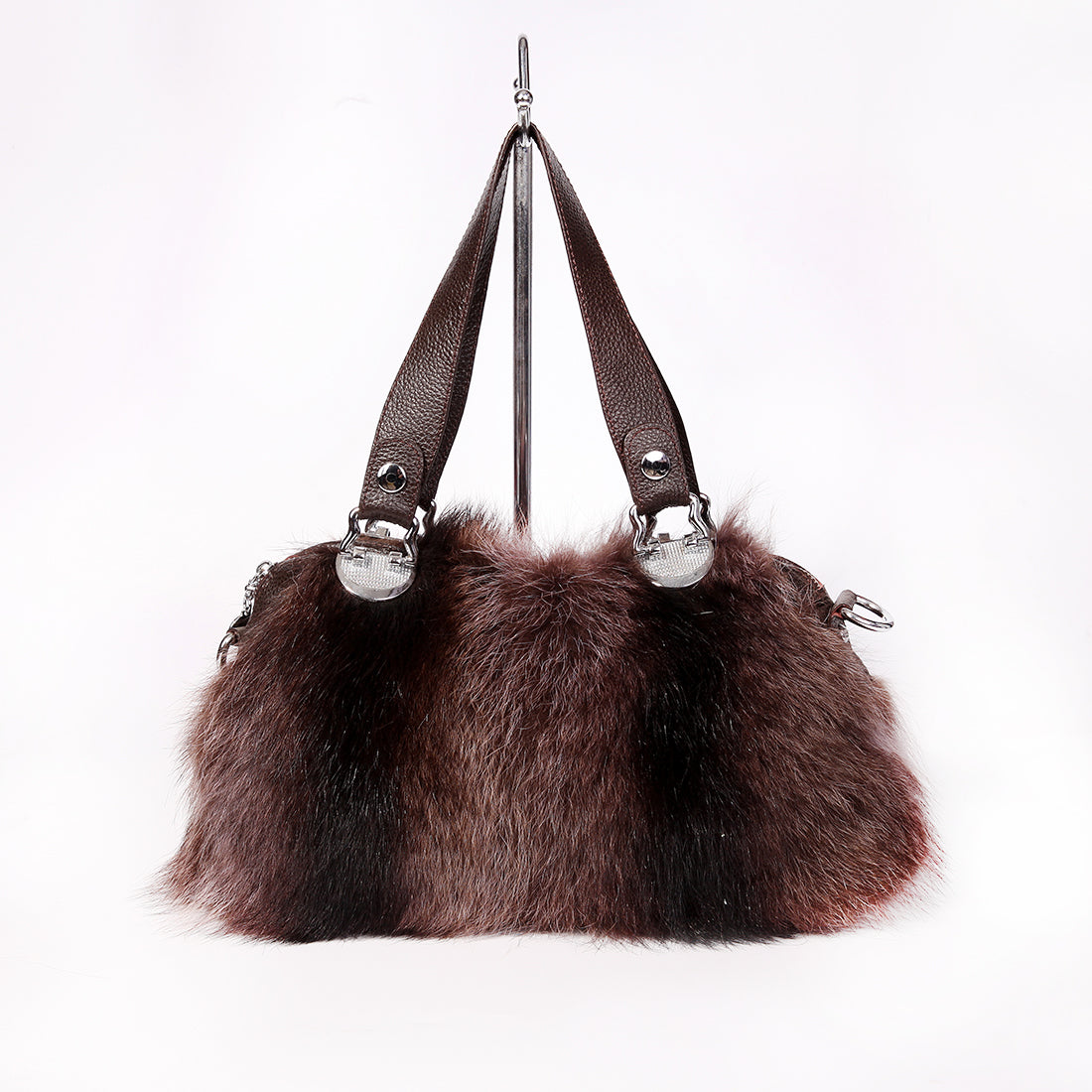 Women's Raccoon Fur Fluffy Clutch Shoulder Bag Large Tote Handbag Purse