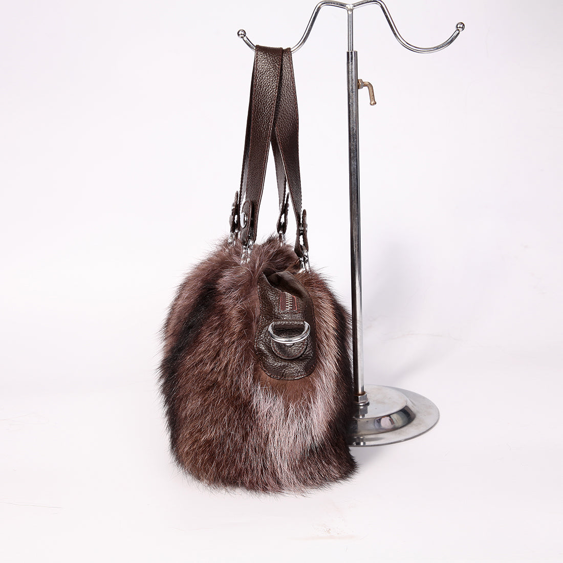 Women's Raccoon Fur Fluffy Clutch Shoulder Bag Large Tote Handbag Purse