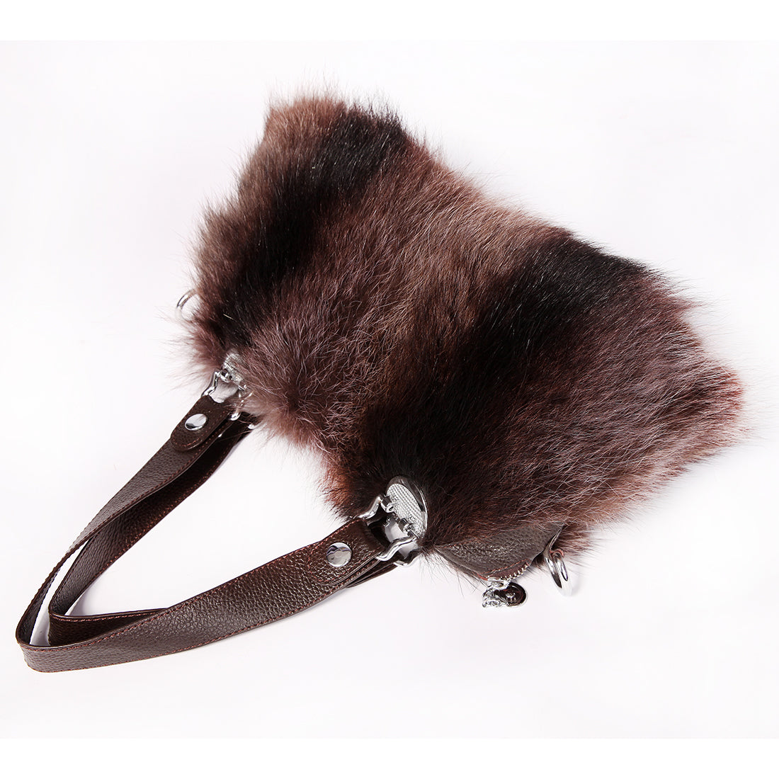 Women's Raccoon Fur Fluffy Clutch Shoulder Bag Large Tote Handbag Purse