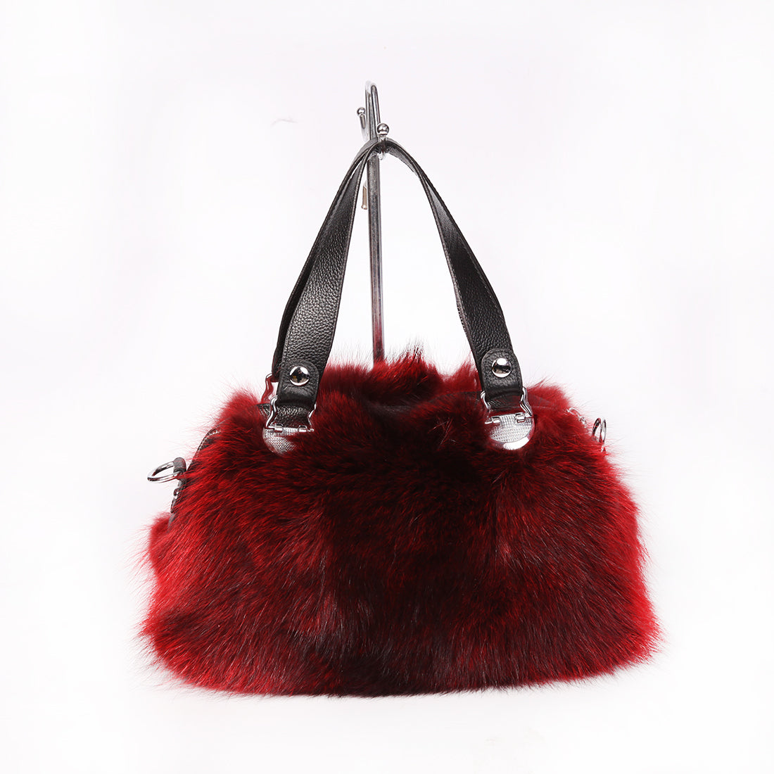 Women's Raccoon Fur Fluffy Clutch Shoulder Bag Large Tote Handbag Purse