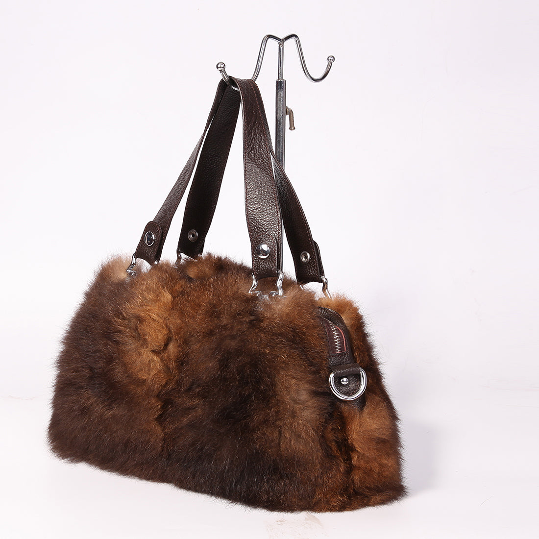 Women's Raccoon Fur Fluffy Clutch Shoulder Bag Large Tote Handbag Purse