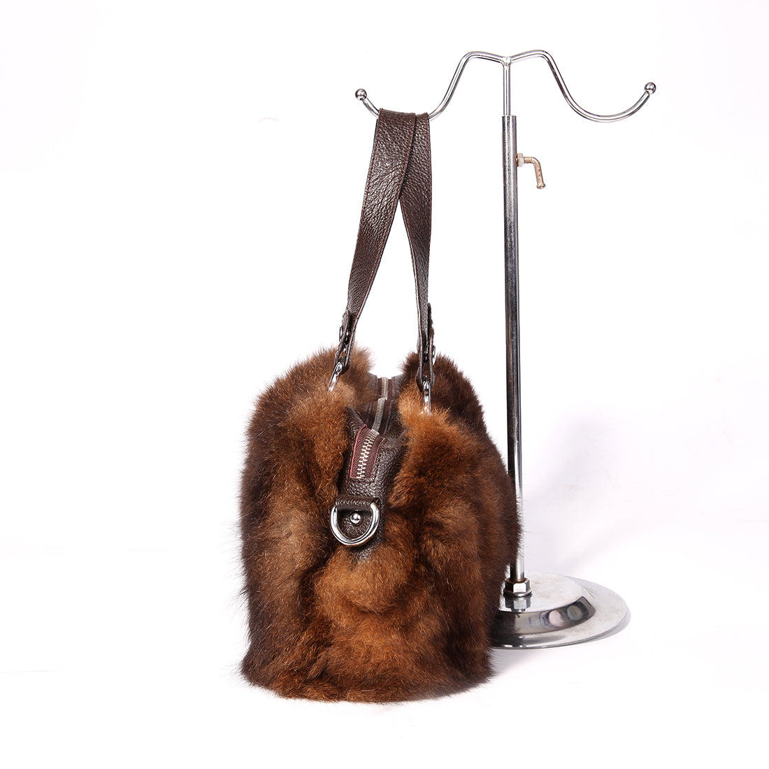 Women's Raccoon Fur Fluffy Clutch Shoulder Bag Large Tote Handbag Purse