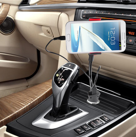 HC05 360 Degree Car Cigarette Phone Holder Mount Stand 5V 2.1A Dual USB Charger CradleWith 1 Built-In USB Charging Ports