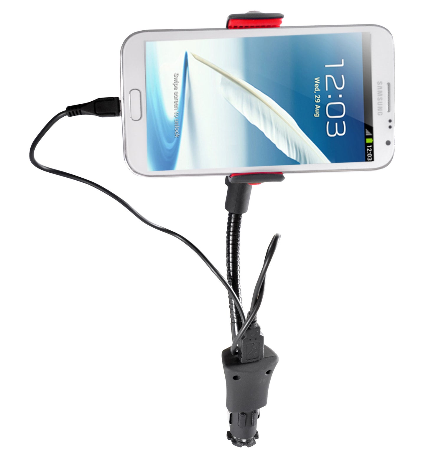 HC05 360 Degree Car Cigarette Phone Holder Mount Stand 5V 2.1A Dual USB Charger CradleWith 1 Built-In USB Charging Ports