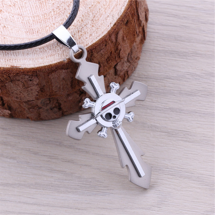 One Piece Skull Marks Cross Necklace
