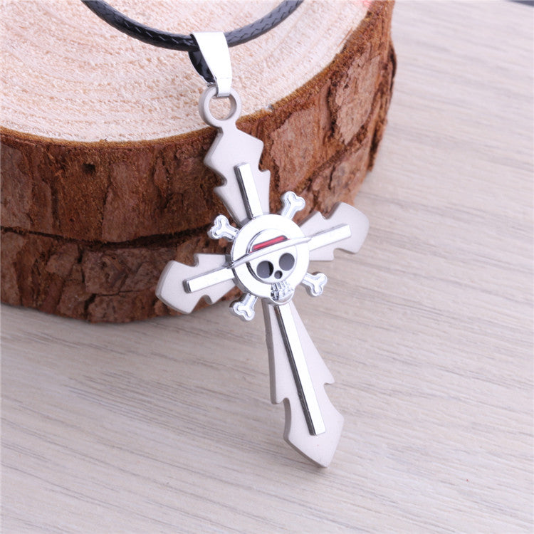 One Piece Skull Marks Cross Necklace