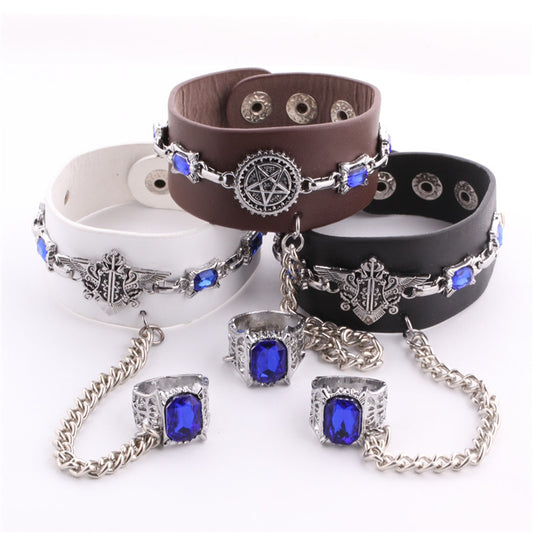 Black Butler Kuroshitsuji Sapphire Star Magic Circle Bracelet Ring Set