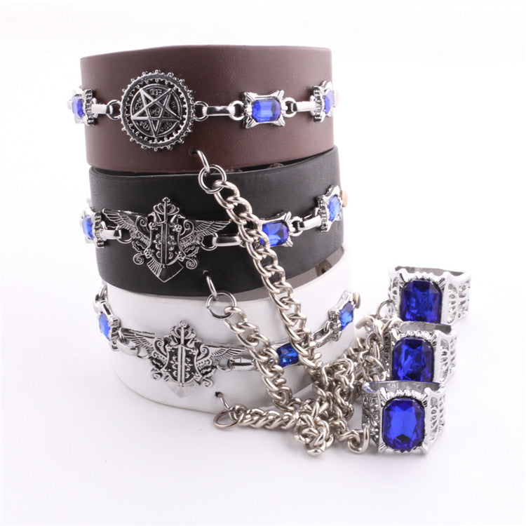Black Butler Kuroshitsuji Sapphire Star Magic Circle Bracelet Ring Set