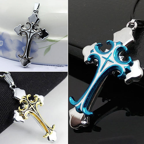 Men's Women's Unisex Stainless Steel Cross Pendant Cord Chain Necklace