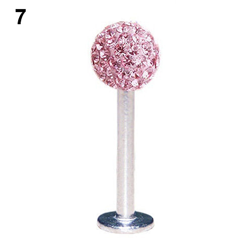 Rhionestone Round Ball Lip Stud Ring Bar Piercing Jewelry Charm 1.2x10mm