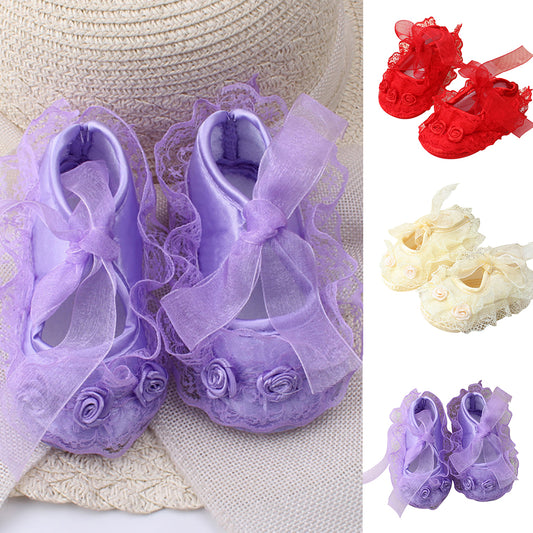Cotton Princess Girl Shoes Anti-Slip Soft Sole Baby Toddler Lace Flower Footwear