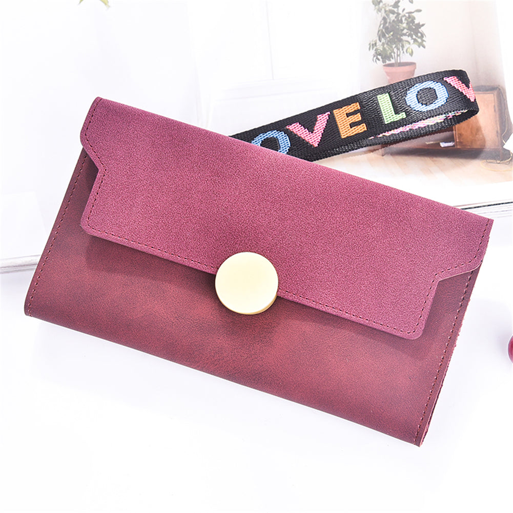 Fashion Matte Trifold Women Long Wallet Coin Purse Card Holder Hand Strap Clutch