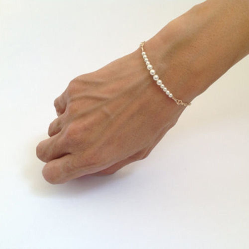 Fashion Women Elegant Faux Pearl Beads Handmade Chain Bangle Bracelet Jewelry