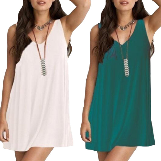 Fashion Lady Summer Sleeveless V-neck Strappy Backless Mini Dress Party Clubwear