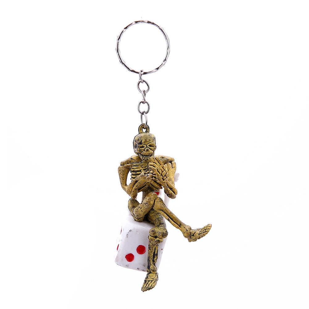Creative Skeleton Dice Pendant Keychain Bag Ornament Key Ring Hanging Decor