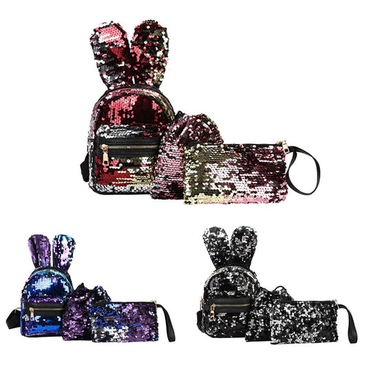 3Pcs Women Sequin Rabbit Ear Fashion Handbag Shoulder Crossbody Bag Pouch