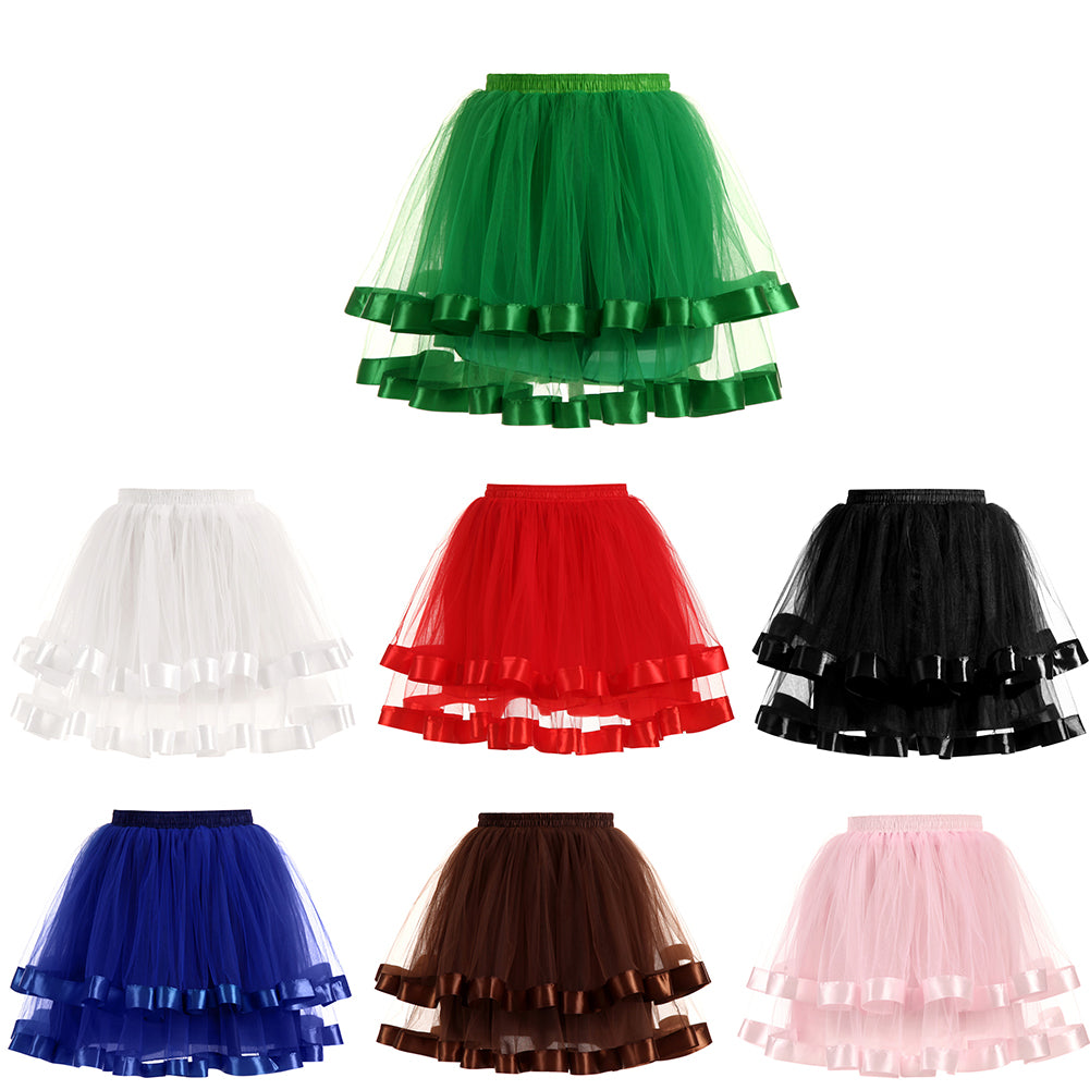 Women Double Layers Vintage Tutu Petticoat Gauze Skirt Prom Evening Party Dress