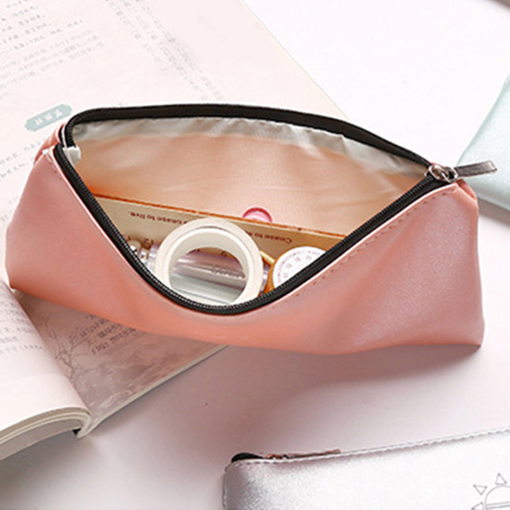 Sunny Faux Leather Pen Pouch Pencil Case Stationery Storage Bag Student Gift