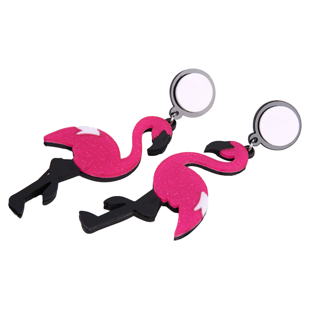 Women Animal Swan Flamingo Shaped Pendant Acrylic Ear Stud Earrings Jewelry