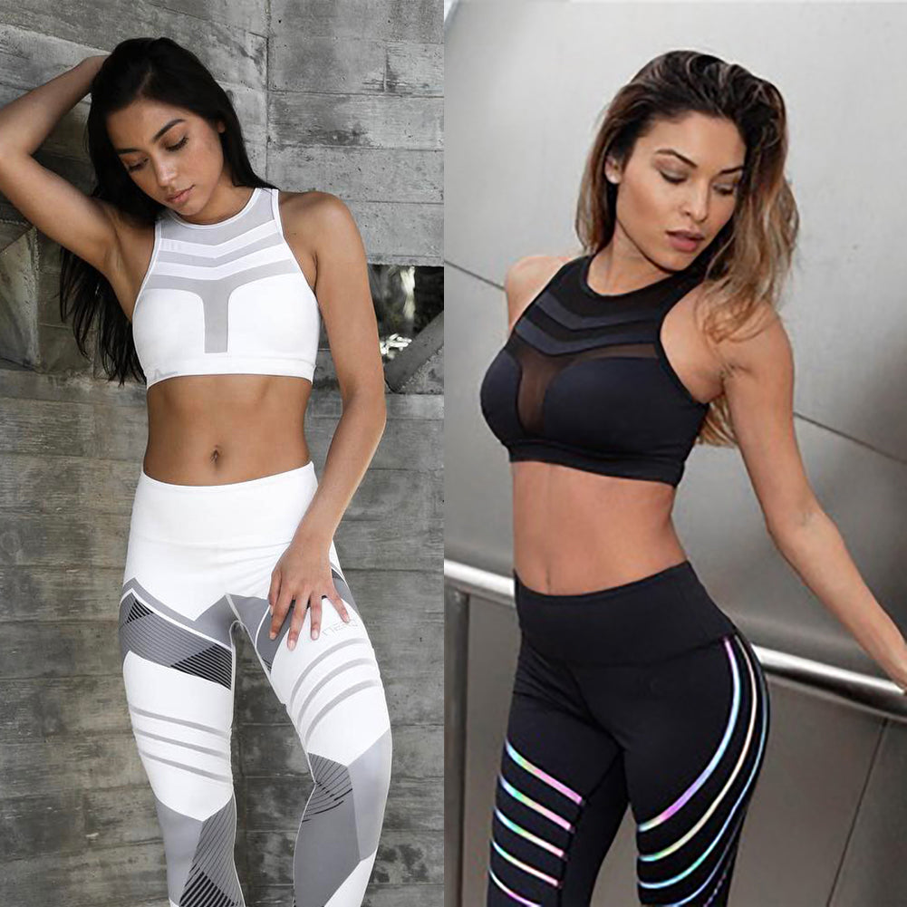 Women Sexy See-through Mesh Hollow Bandage Back Breathable Fitness Sports Bra