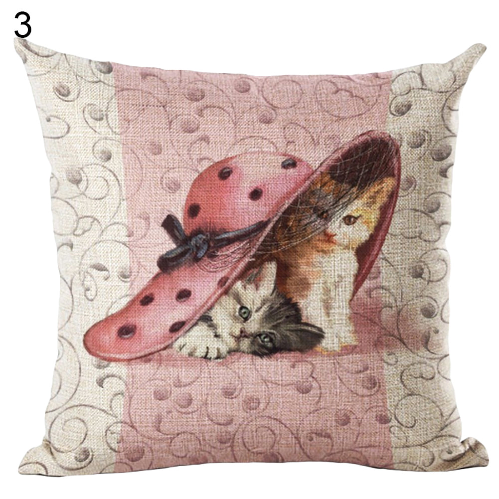 Cat Dog Pattern Linen Throw Pillow Case Sofa Bed Home Car Decor Cushion Cover