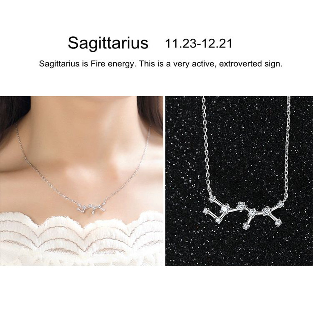 Shiny Rhinestone Women Horoscope Astrology Constellation Sign Guardian Necklace