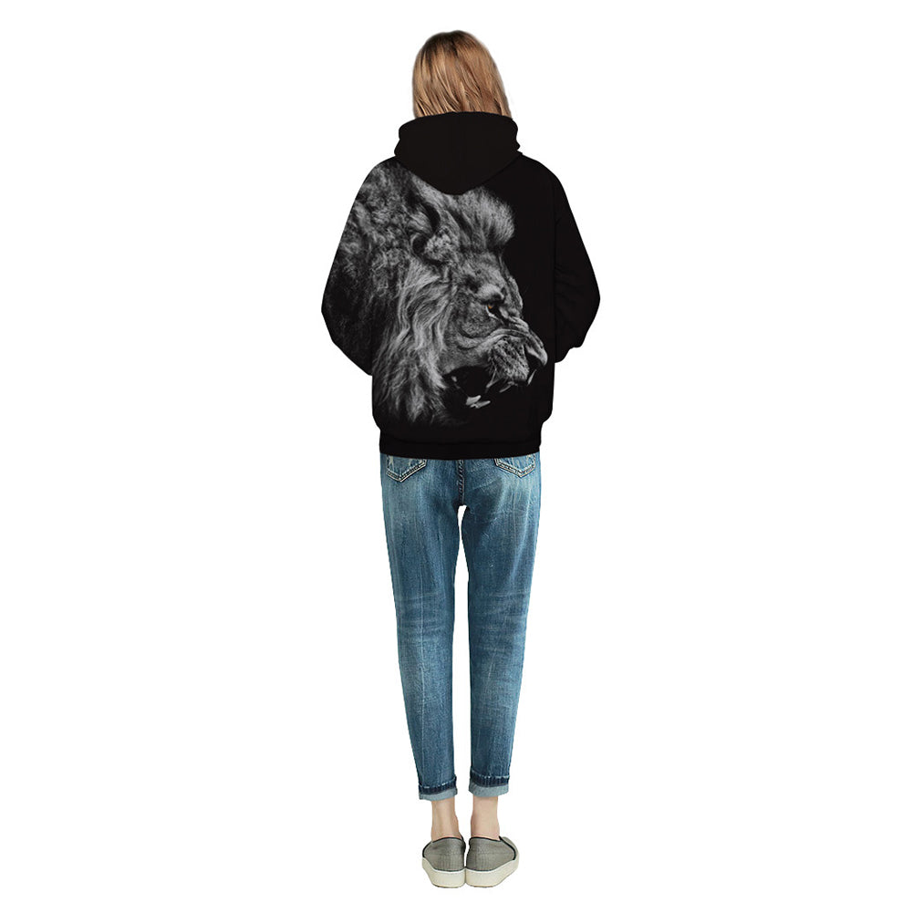 Men Women Autumn Long Sleeve Lion Roar Print Couple Hoodies Pullover Sweatshirt