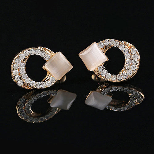 1 Pair Fashion Women Lady Elegant Crystal Rhinestone Ear Stud Gold Tone Earrings