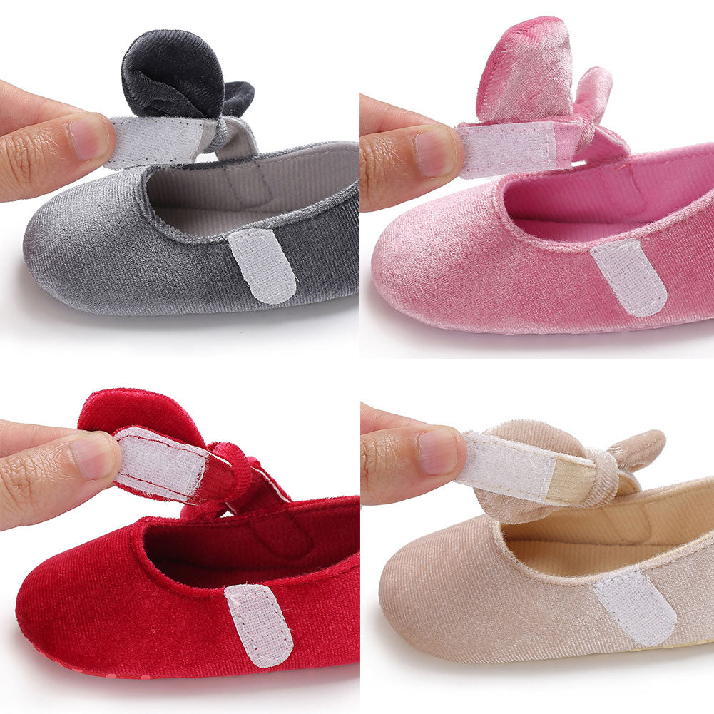 Cute Baby Girls Princess Bowknot Solid Color Soft Sole Shoes Prewalker Footwear