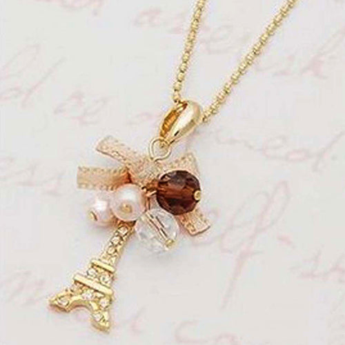 Women Golden Tone Fashion Jewelry Eiffel Tower Pendant Chain Choker Necklace