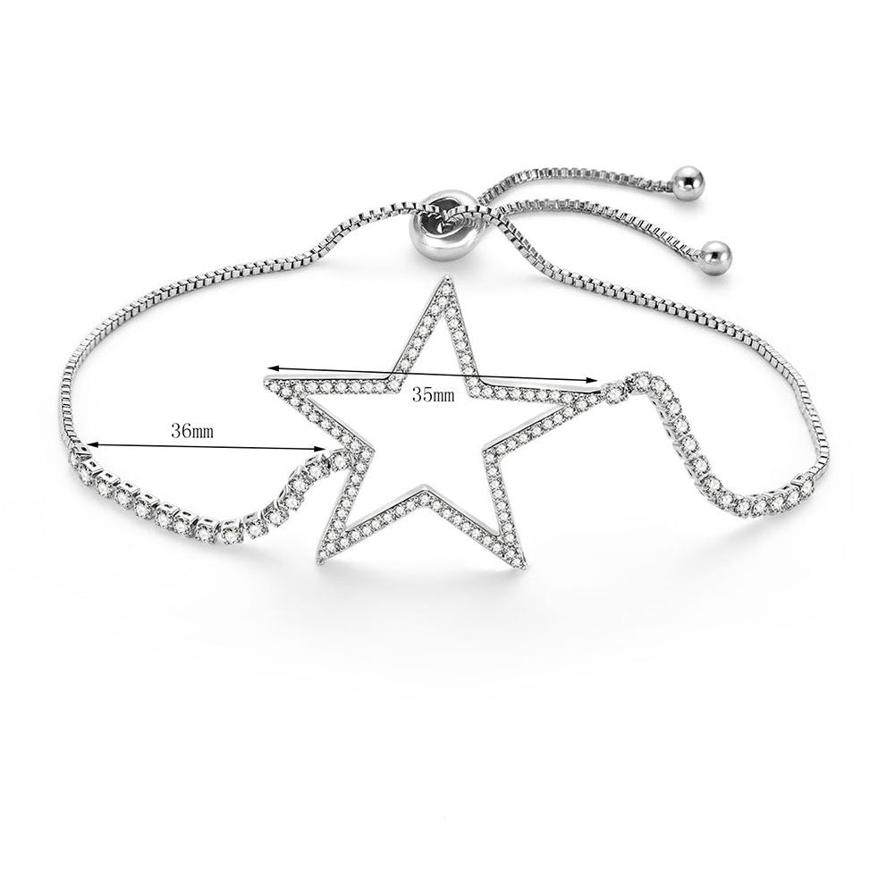 Luxury Zircon Hollow Star Charm Adjustable Pull Slider Bracelet Women Bangle