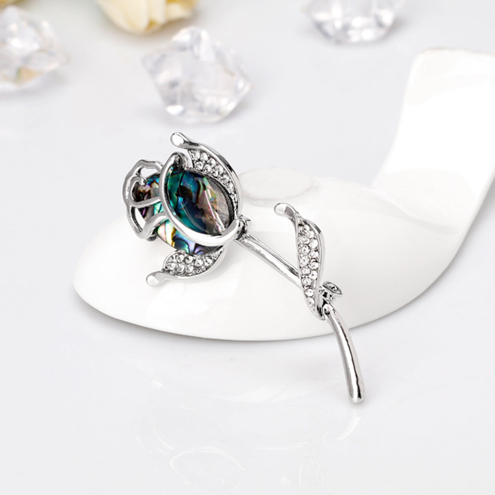 Fashion Rose Flower Colorful Shell Rhinestone Brooch Pin Women Scarf Jewelry