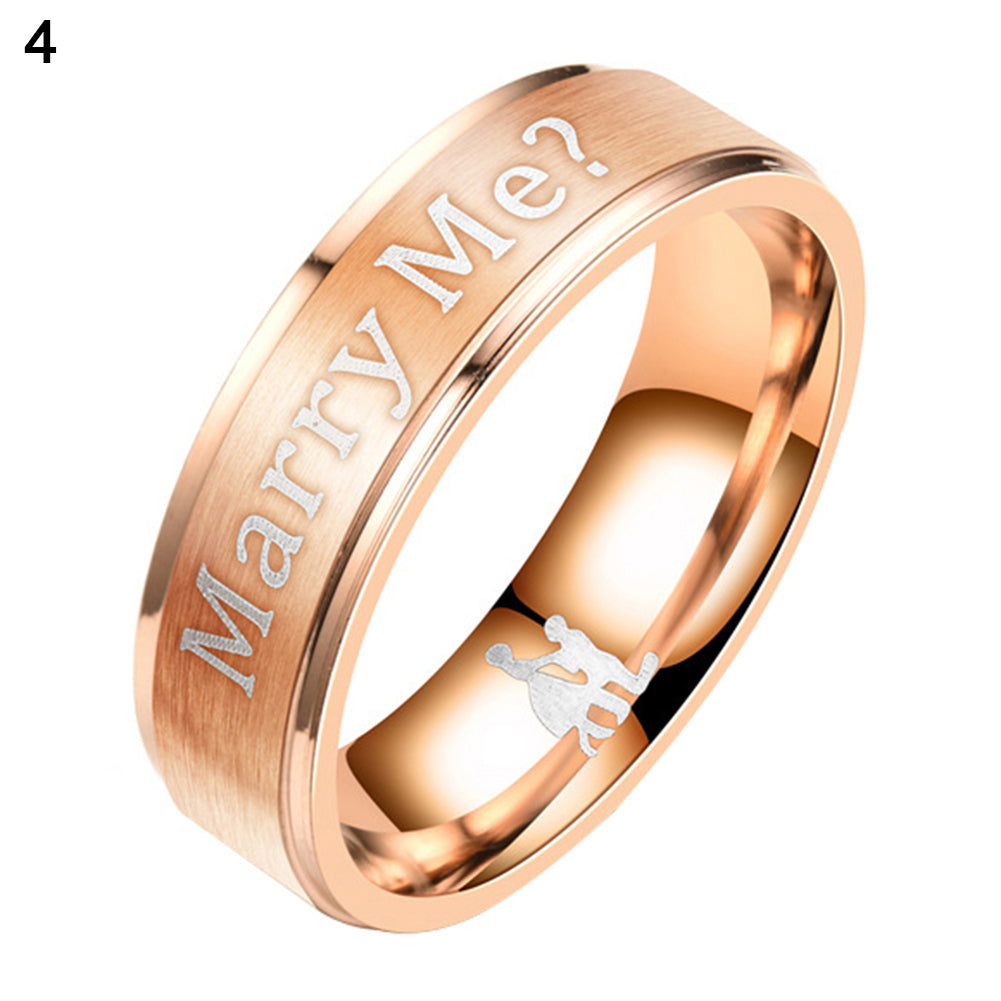 Simple Marry Me Letter Printed Stainless Steel Couple Ring Engagement Gift Decor