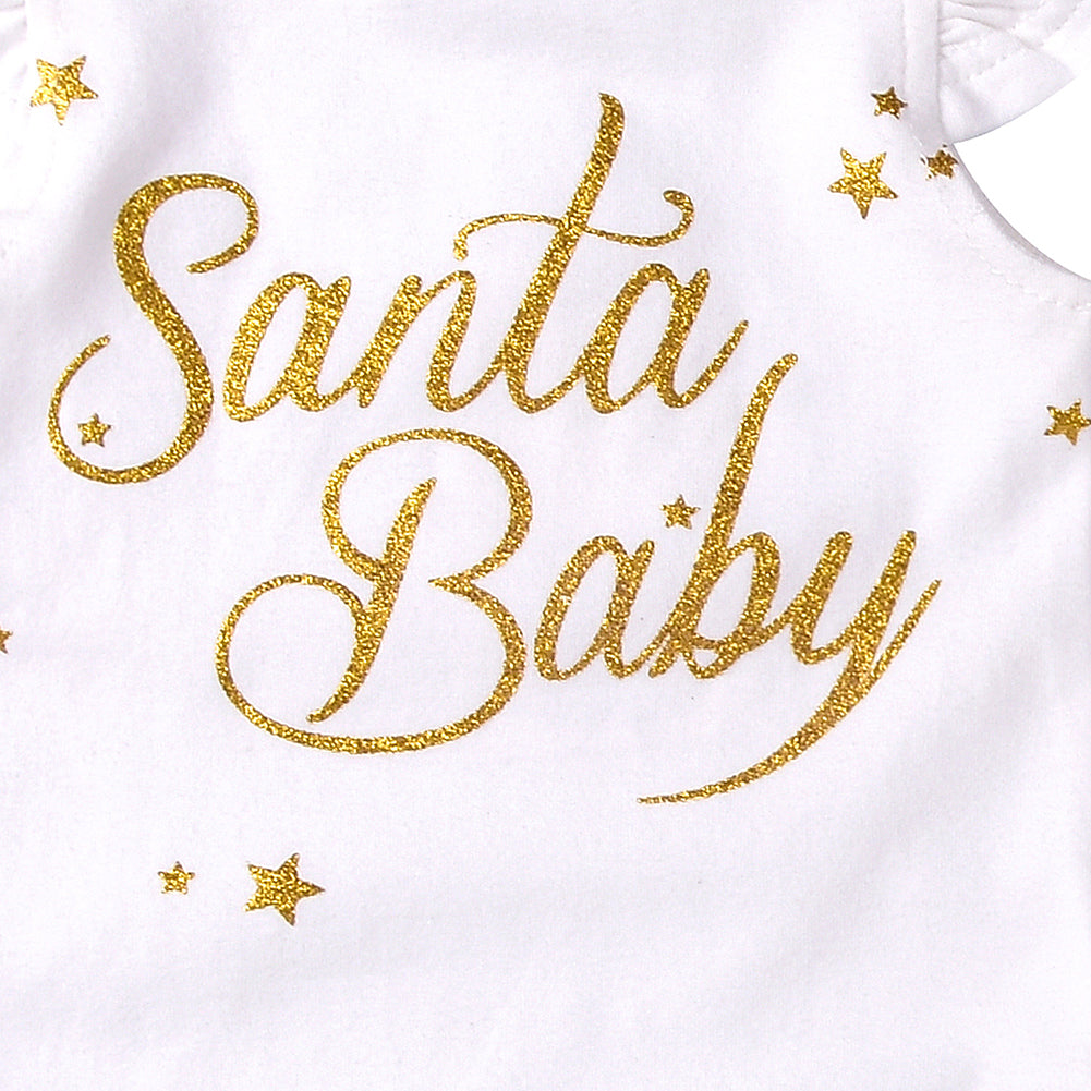 Christmas Baby Girls Snowflake Santa Baby Print Short Sleeve Romper Dots Pants