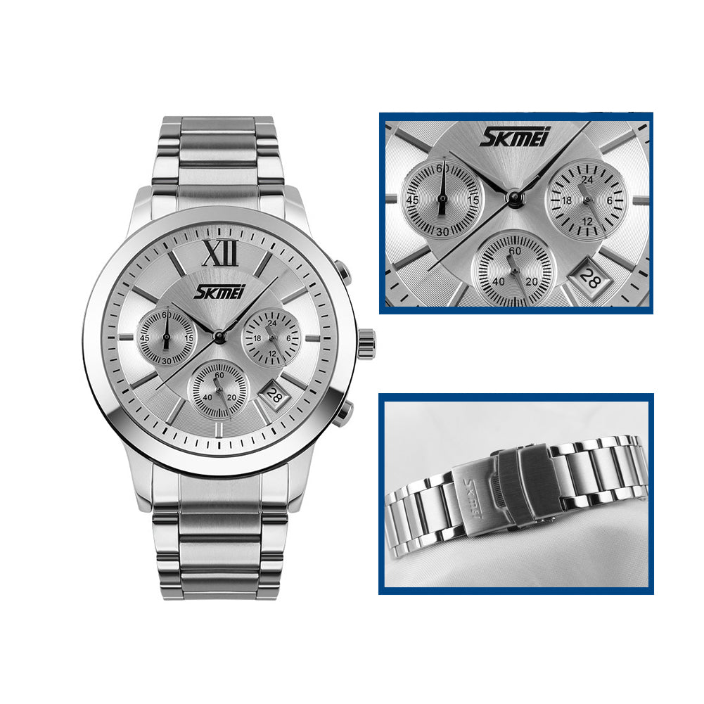 Fashion Men Alloy Band Roma Style Sub-Dial Analog Quartz Wrist Watch Gift