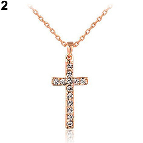 Women Men Rhinestone Choker Jesus Christ Cross Pendnat Necklace Fashion Jewelry